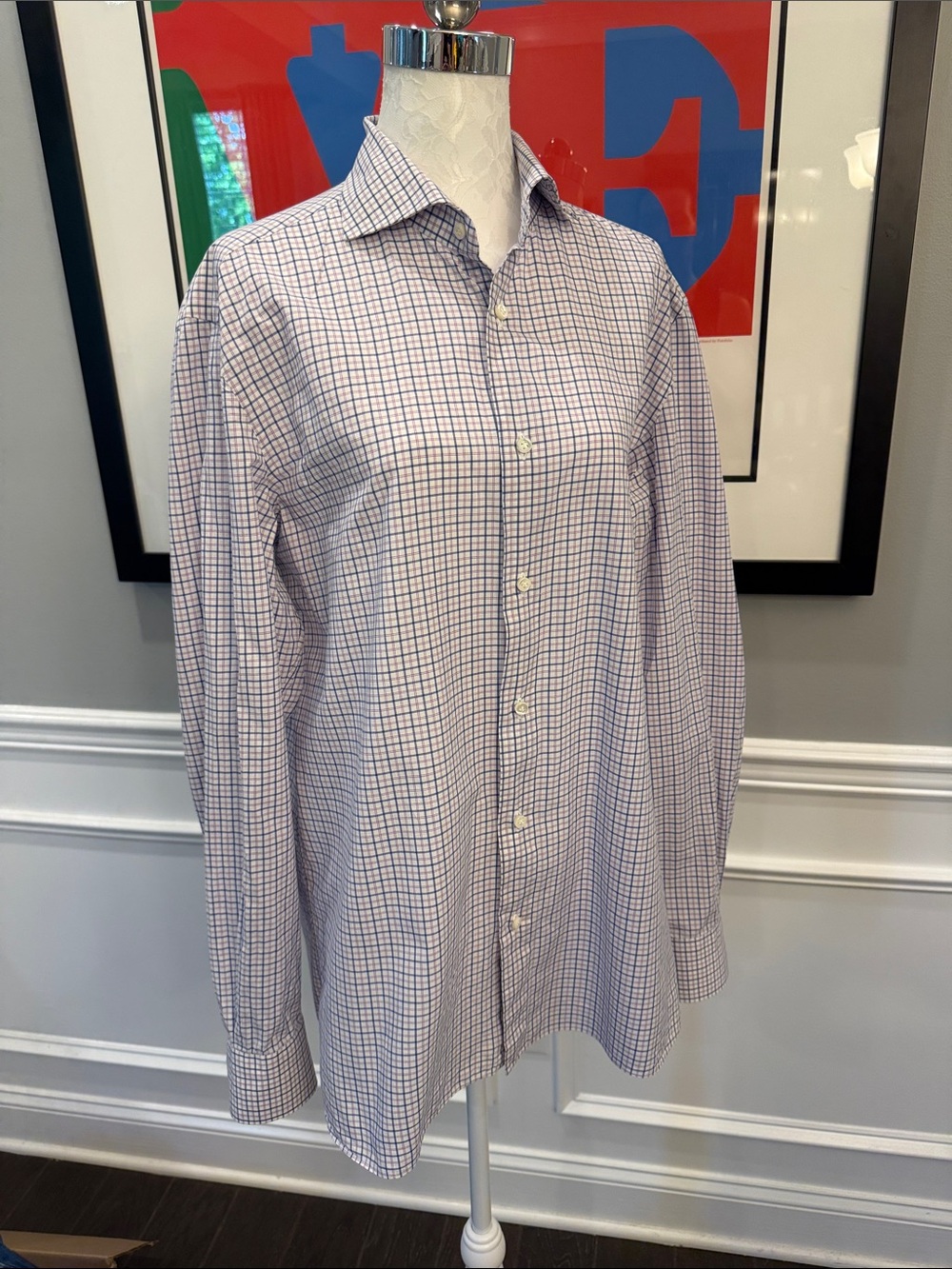 Luigi Borrelli Napoli Plaid Dress Shirt 16.5 42 Handmade Italy Royal Crown